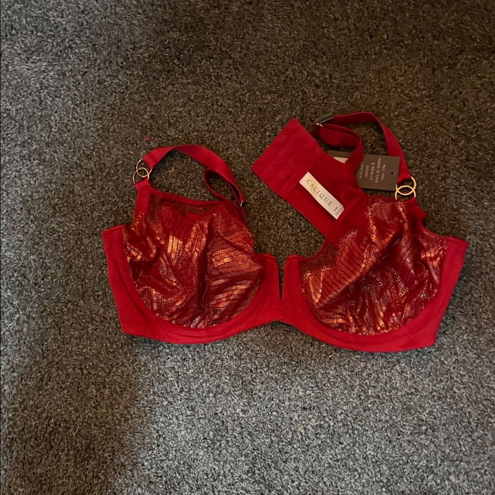 Cacique Shimmering Red Lace Bra